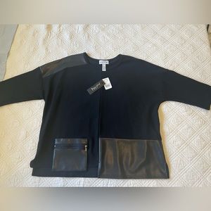 Black size 20 Joseph Ribkoff blouse with faux leather detail